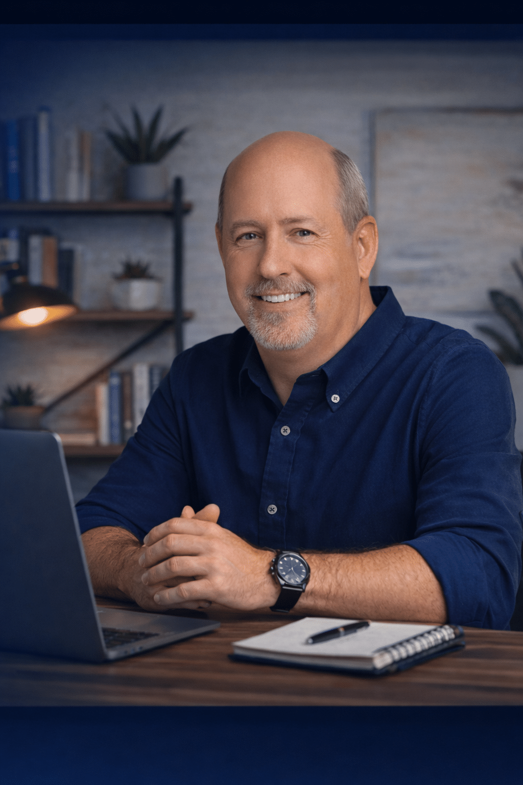 Bobby Wiggins Clarity Hero Image Bobby Wiggins smiling at his desk, representing clarity, focus, and building a strong foundation before taking action.