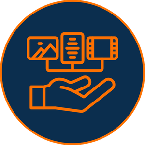 Digital assets icon representing websites, online content, and scalable resources that generate long-term value and income.