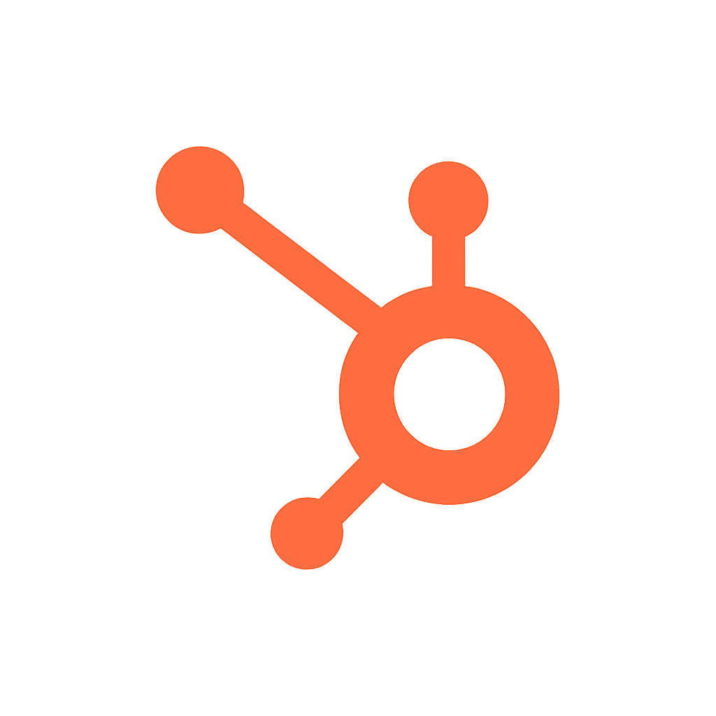 HubSpot logo featuring an orange connected-node icon on a transparent background.
