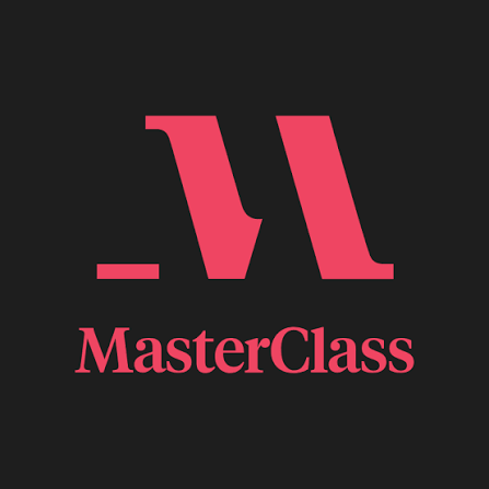 MasterClass logo featuring a stylized red M above the MasterClass wordmark on a black background.