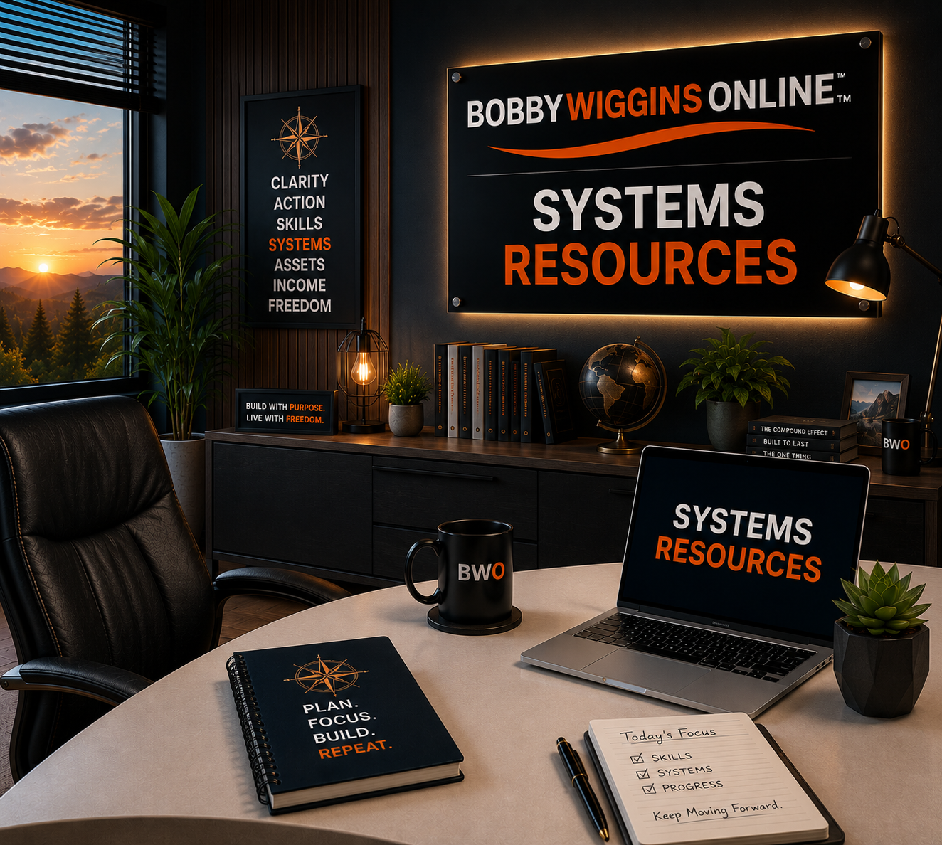 Modern workspace representing systems, automation, organization, and productivity for online business success.