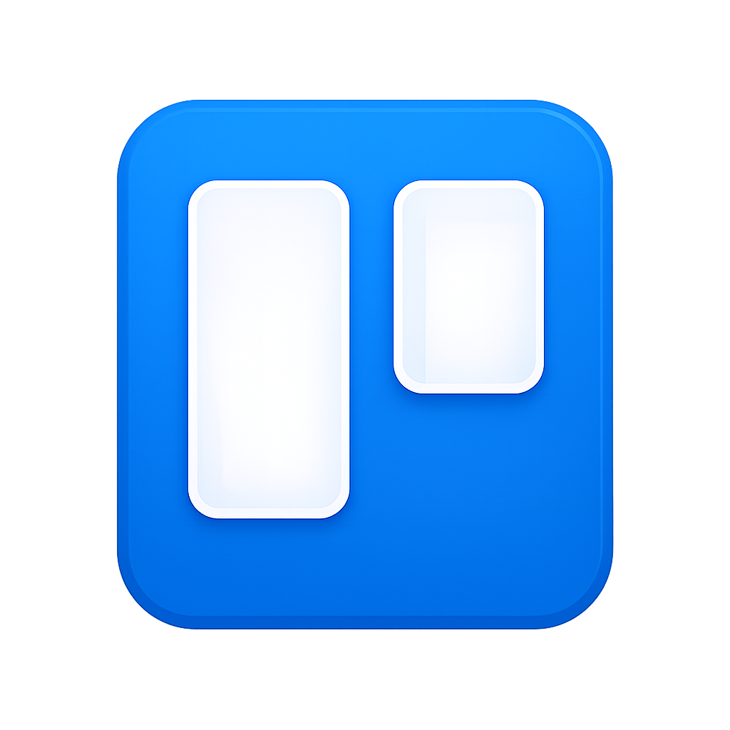 Trello logo featuring two white vertical panels on a blue rounded square.