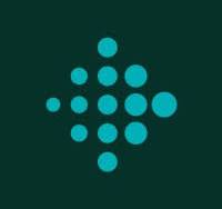 Fitbit logo featuring a turquoise dot matrix in a diamond pattern on a dark green background.