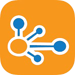 TripIt logo with connected blue nodes on an orange rounded-square background.